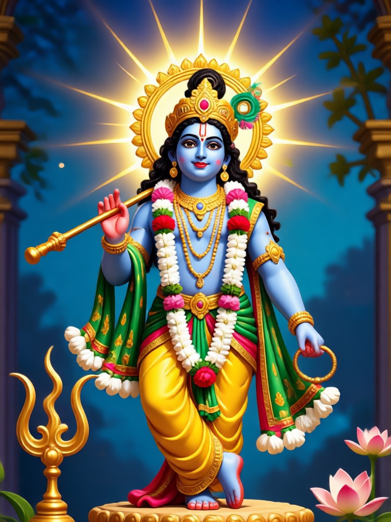 Krishna AI portrait in Tanjore painting style