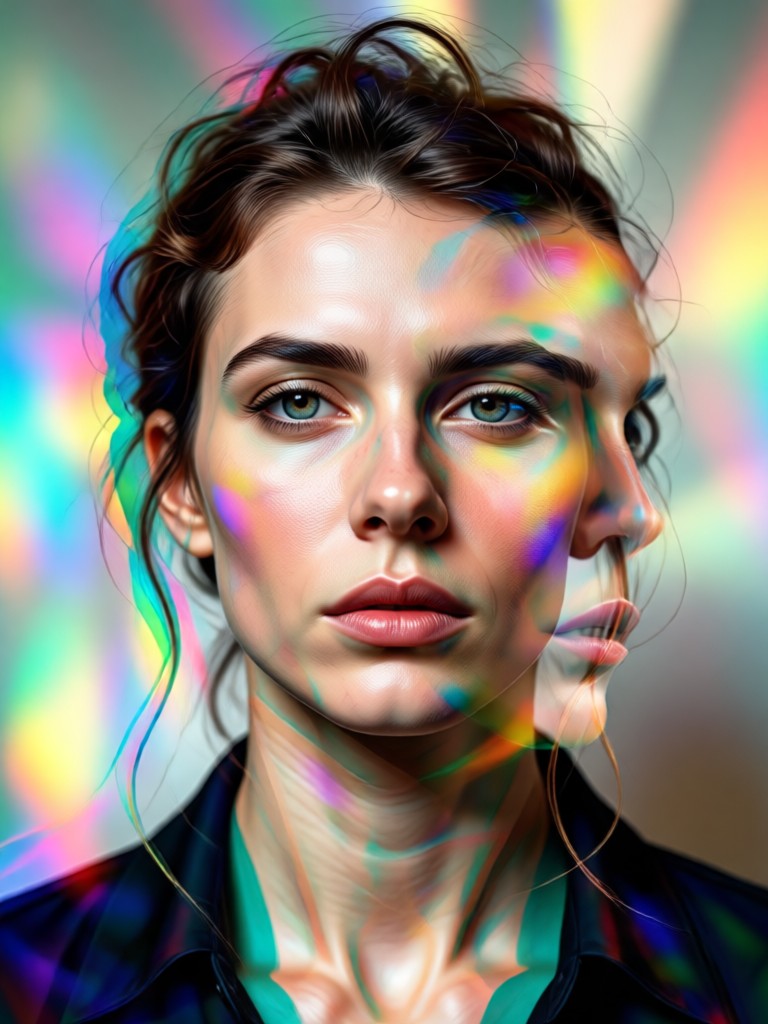 Portrait merged with glowing musical notes and staff