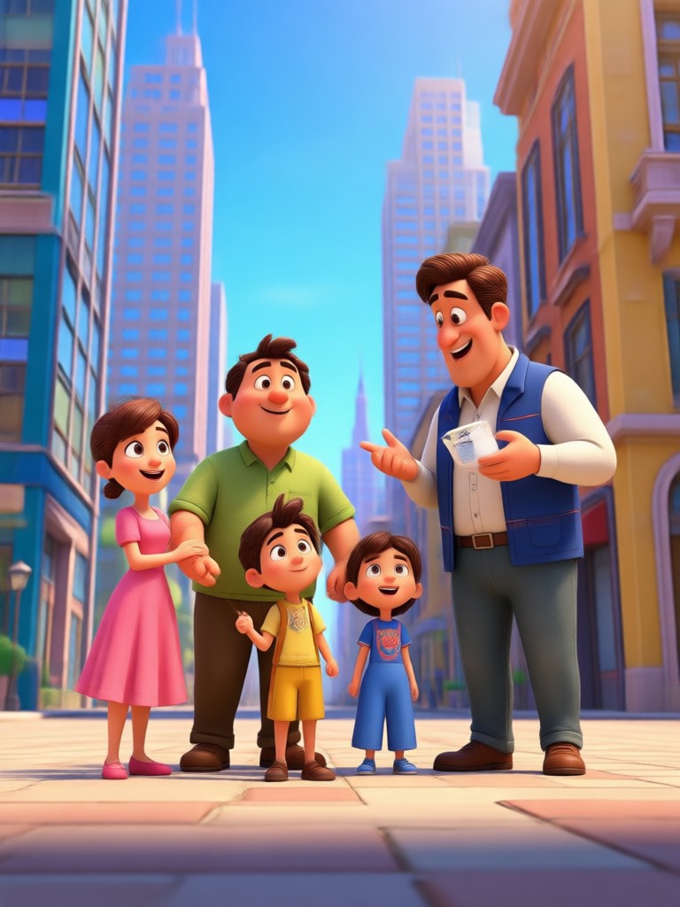 Seasonal Pixar family portrait with holiday theme