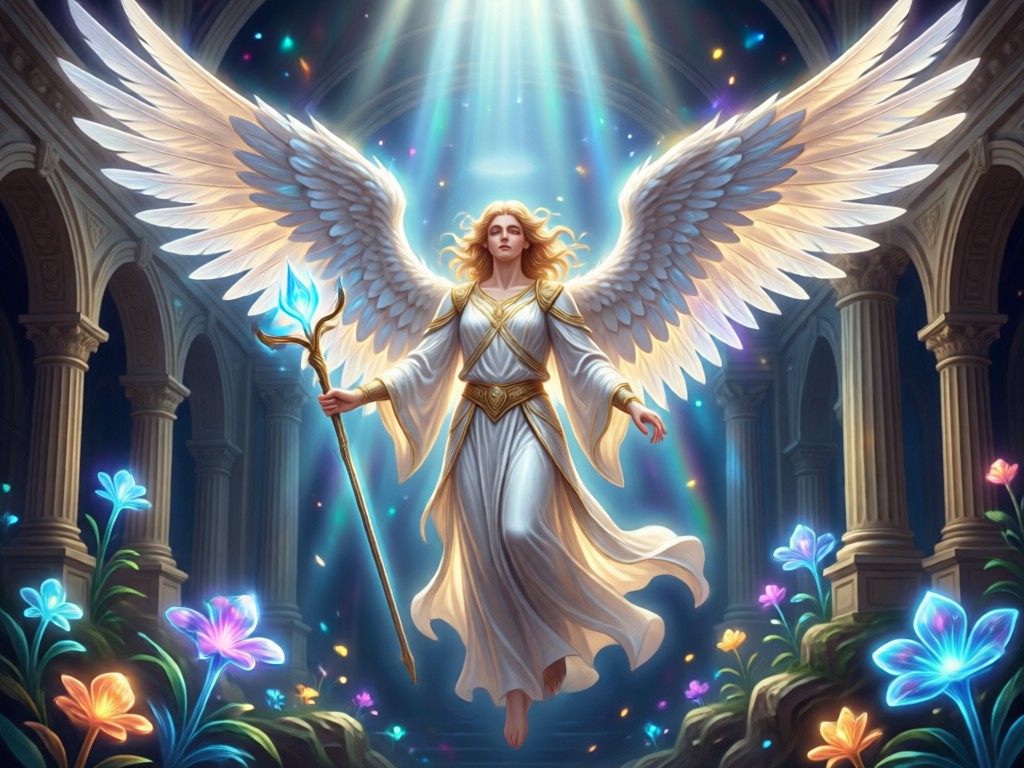 Angelic characters in various emotional poses