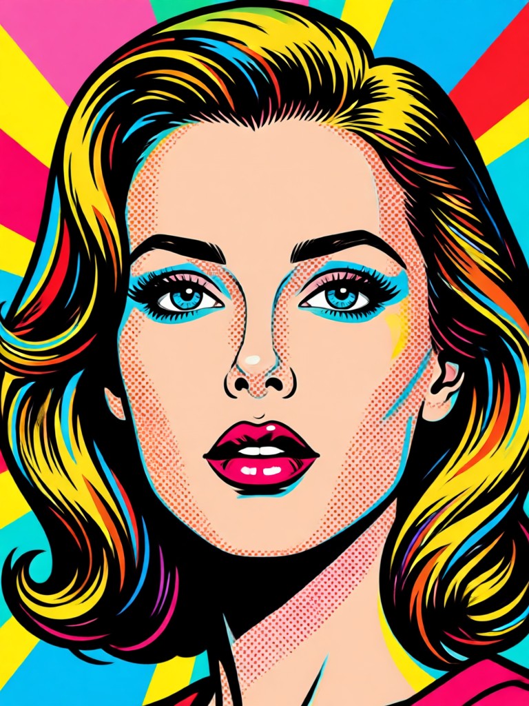 Pop art portrait with multiple vibrant color blocks