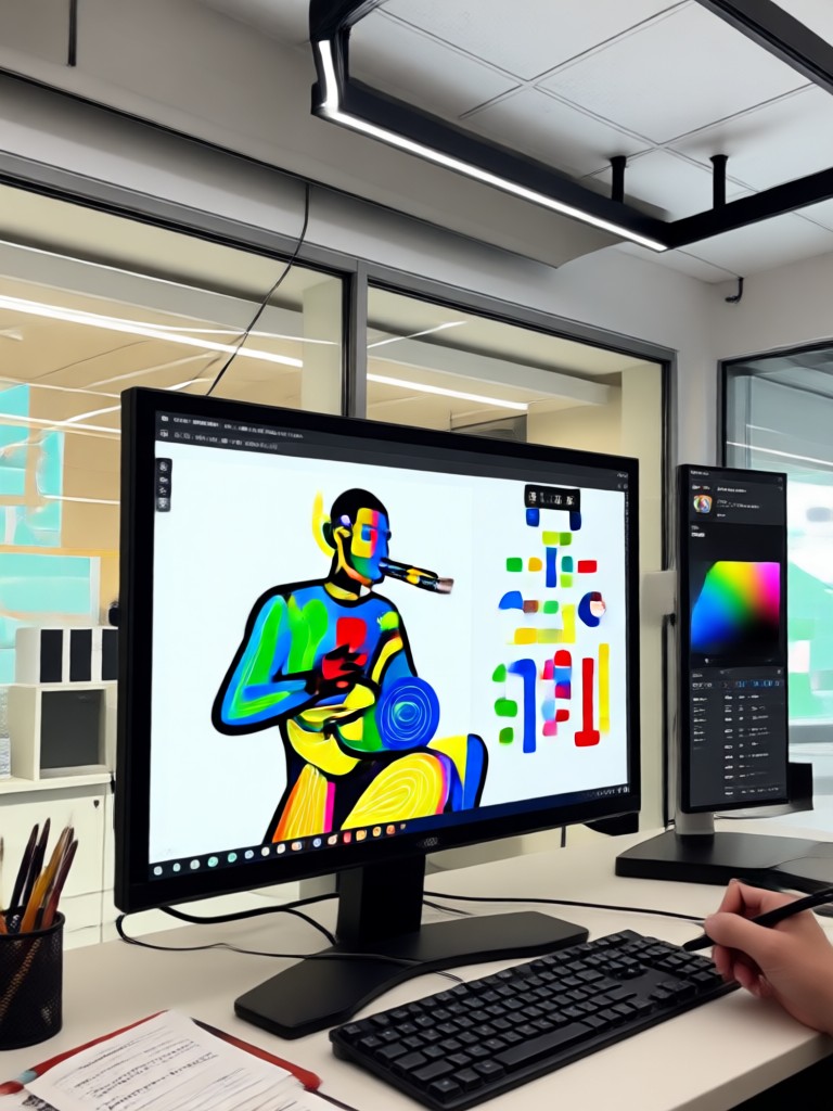 Telefone móvel mostrando a interface do aplicativo gerador de desenhos IA
