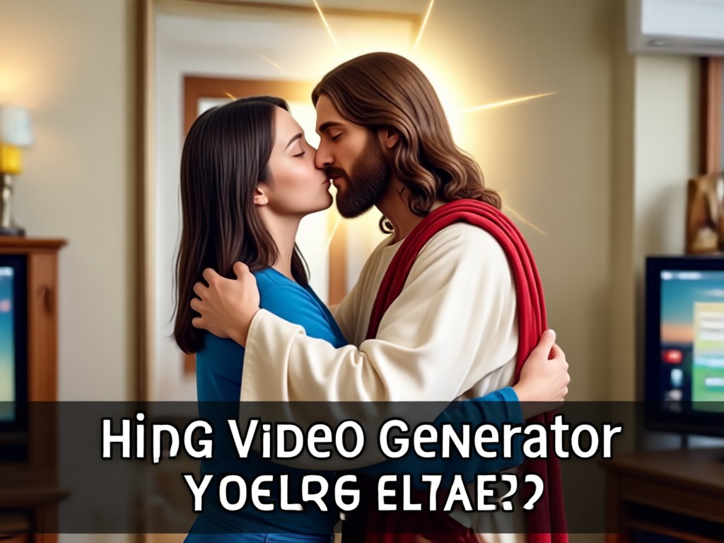 Realistic AI Jesus hug video animation