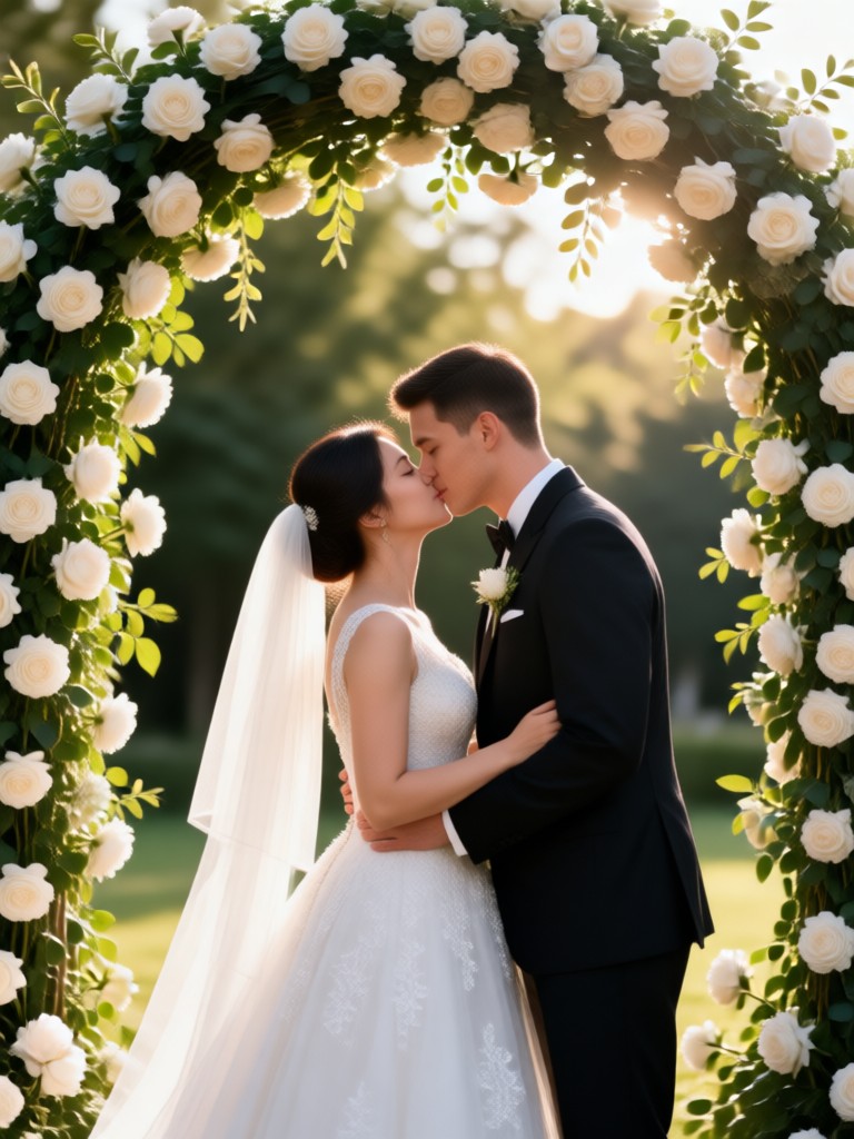 Cinematic slow motion altar kiss AI result