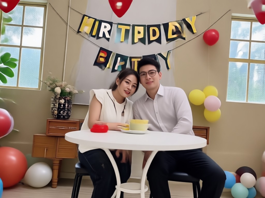 Customizable text and effects for couple birthday video