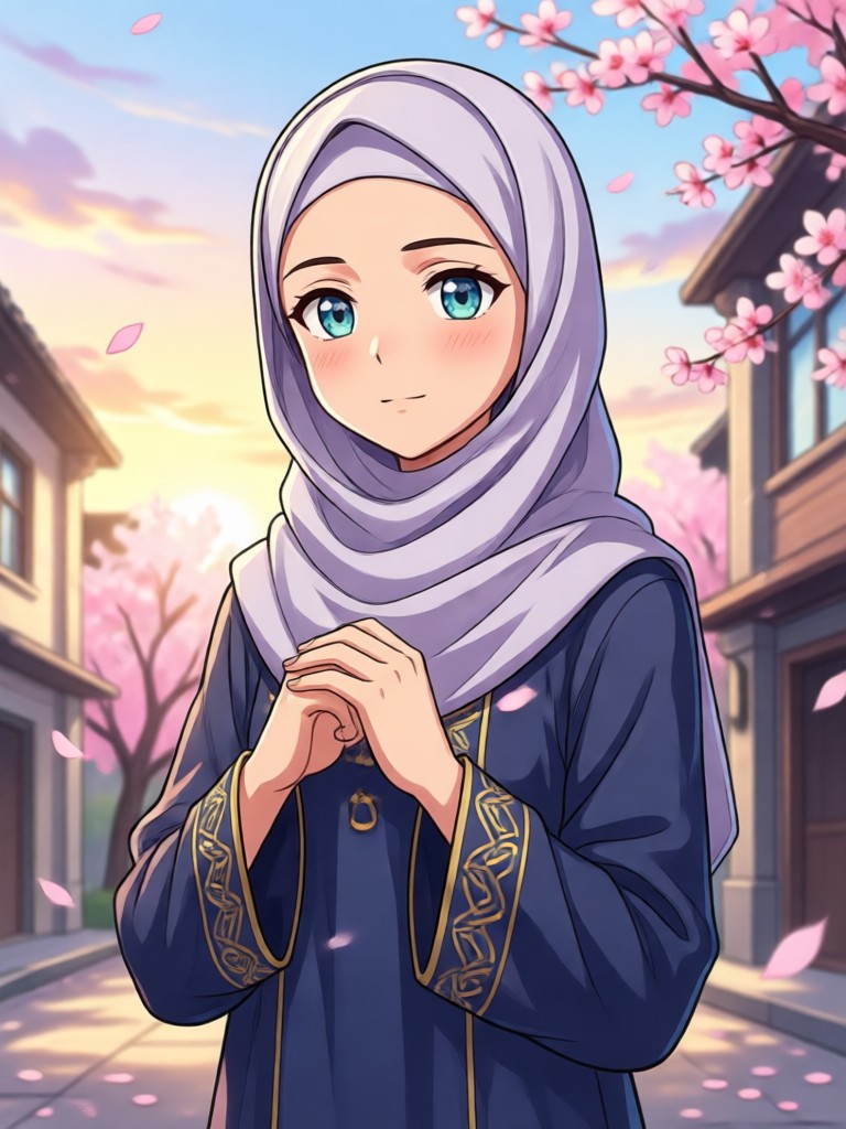Elegant Muslim bride anime character design