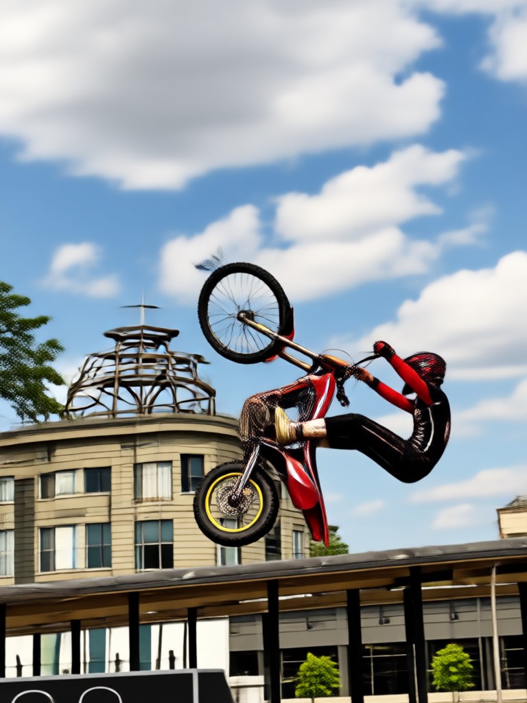 Stunt rider motorcycle performing a drift