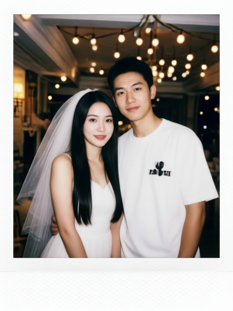 겨울철 아늑한 실내 폴라로이드 스타일 초상화