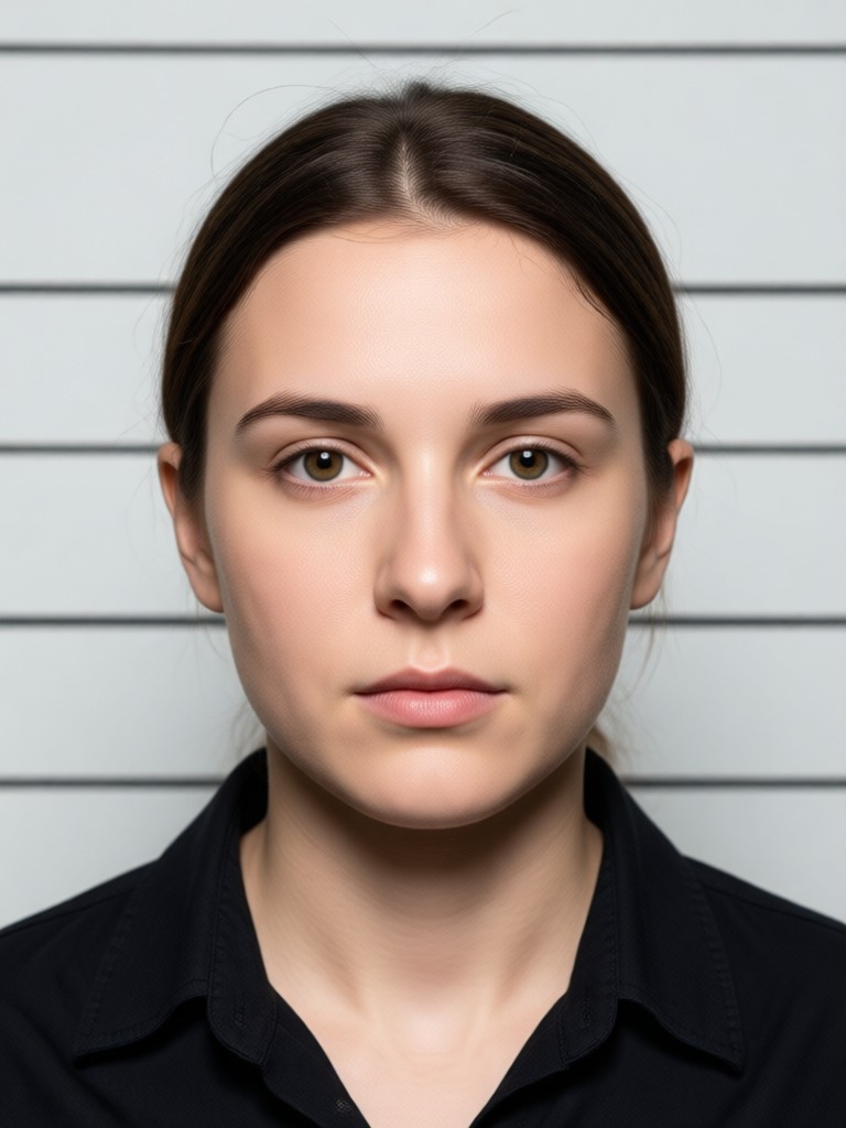 Charakter im orangefarbenen Gefängnisoverall-Mugshot