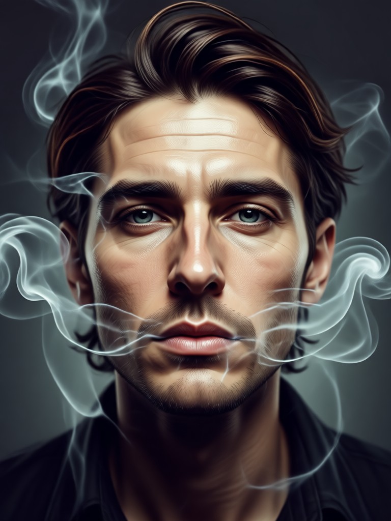 Dramatic black and white smoke portrait