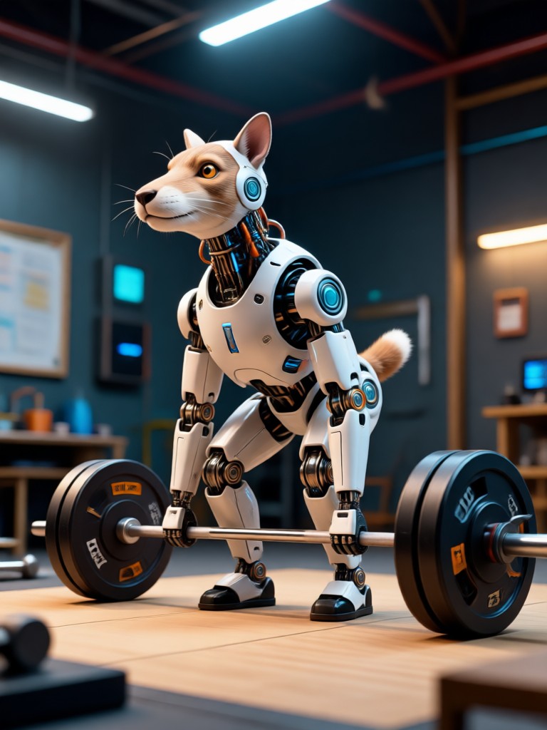 AI generated video of a dog lifting a dumbbell