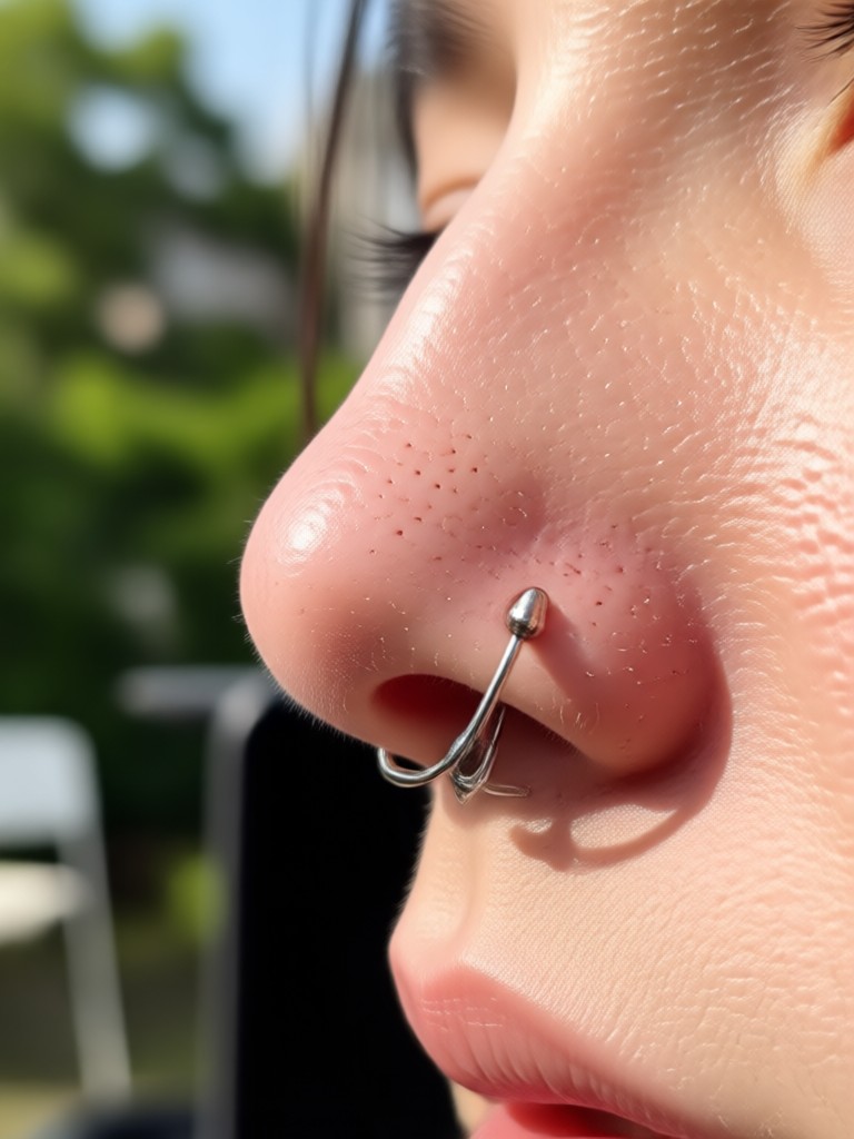 Tela de celular mostrando o filtro de piercing no nariz por IA em ação