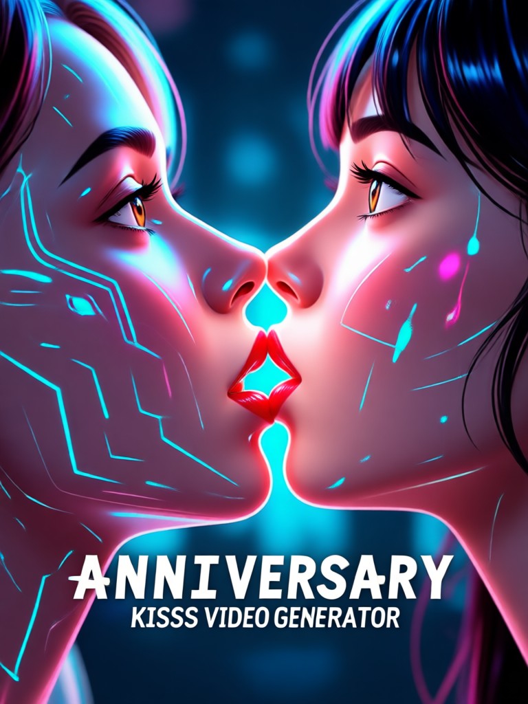 Playful anniversary kiss animation in cartoon style