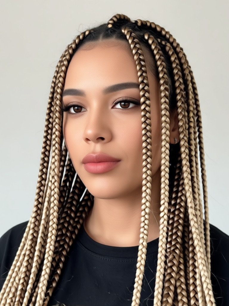 Jumbo box braids in a ponytail