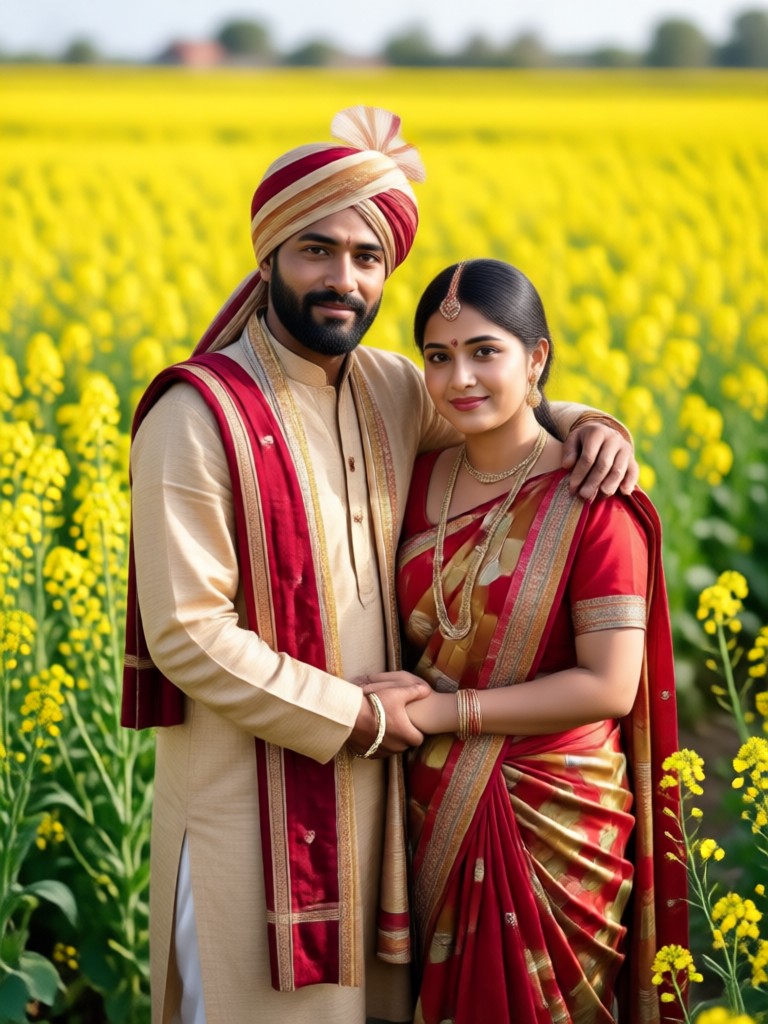 App preview showing mustard field couple photo generation
