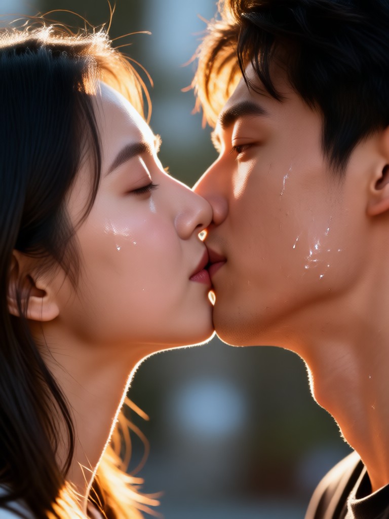 마법 입자 효과가 있는 판타지 스타일 키스