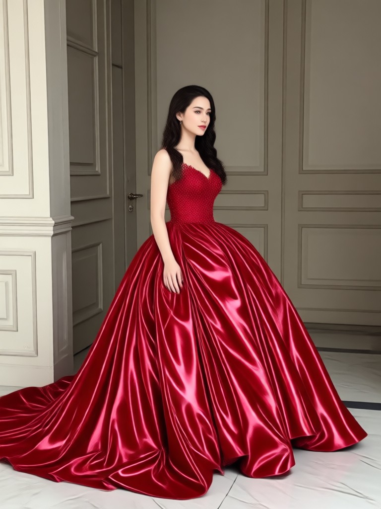 Side by side before and after red dress AI
