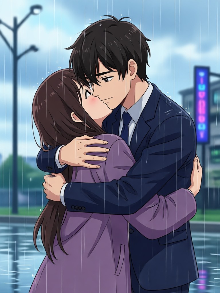 Heartfelt anime couple video in rain