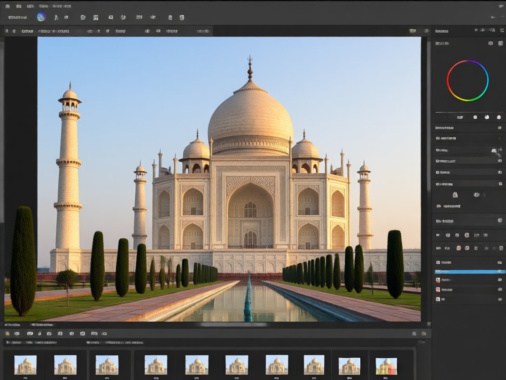Professional Taj Mahal photo editing interface