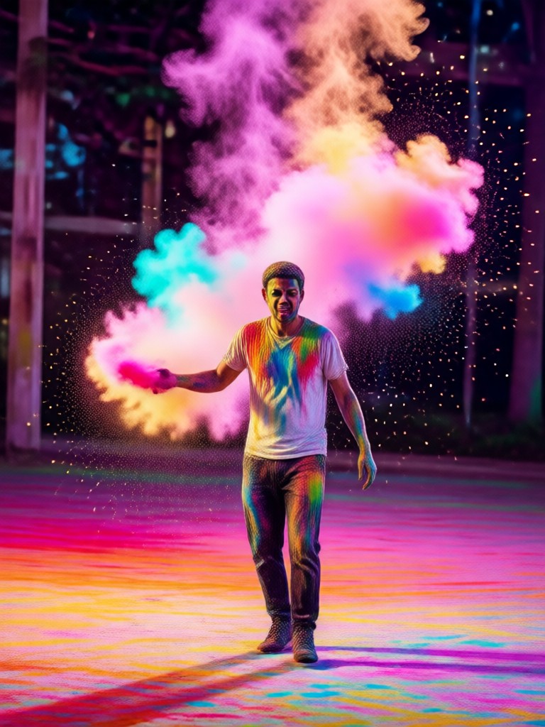 Festive Holi background AI replacement on selfie