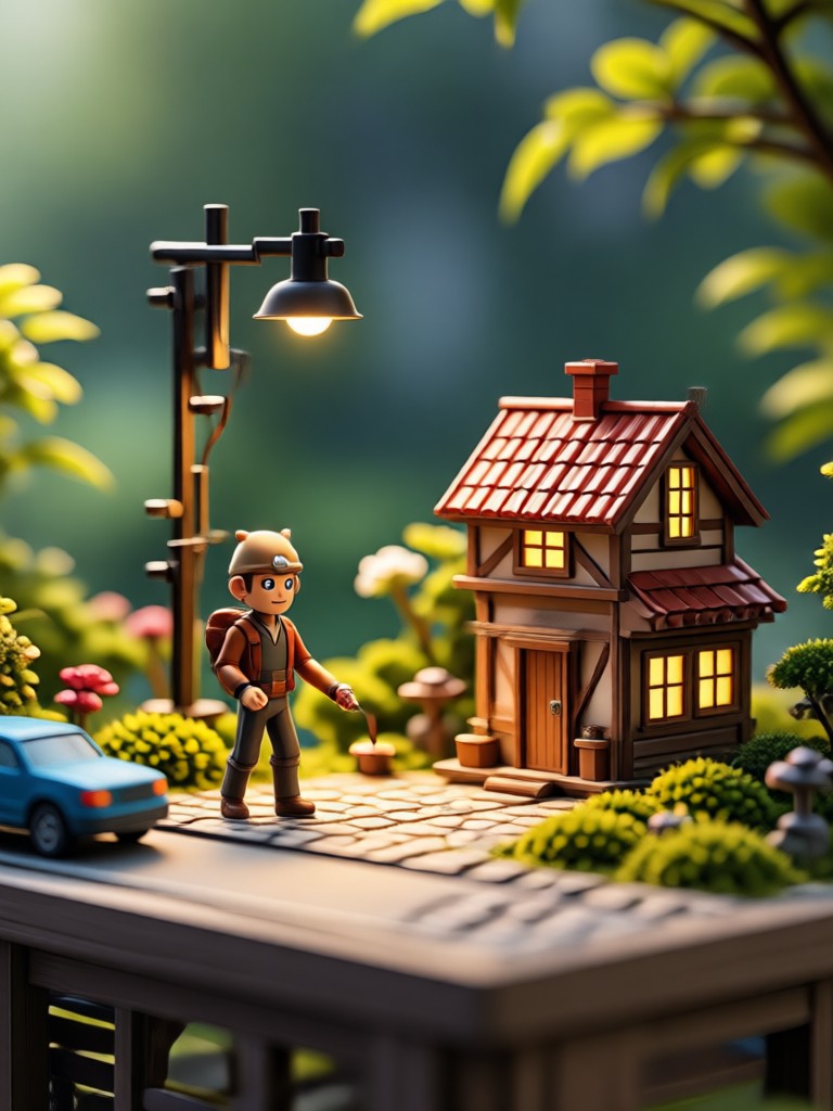 Bridge and river scene in tilt-shift miniature