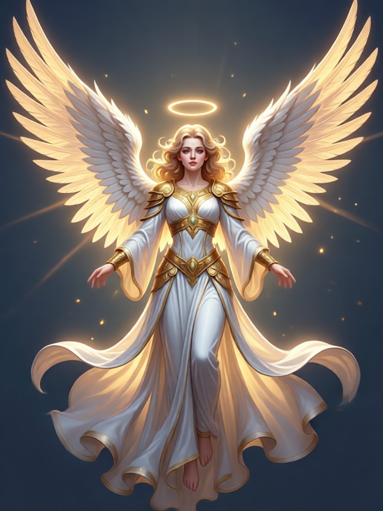 Retrato cinematográfico de un ángel con iluminación dramática