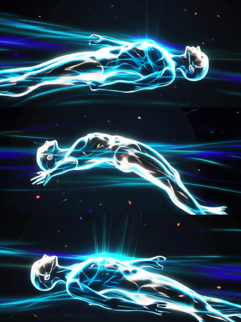 Golden aura soul leaving body in a spiritual setting