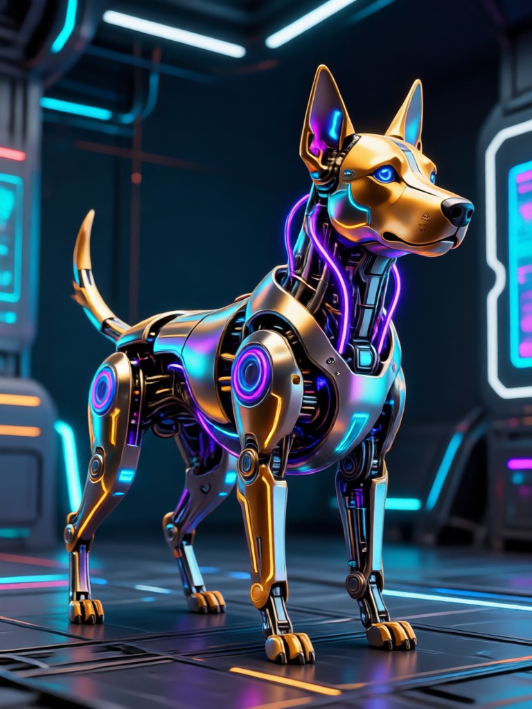 Cyberpunk neon dog portrait