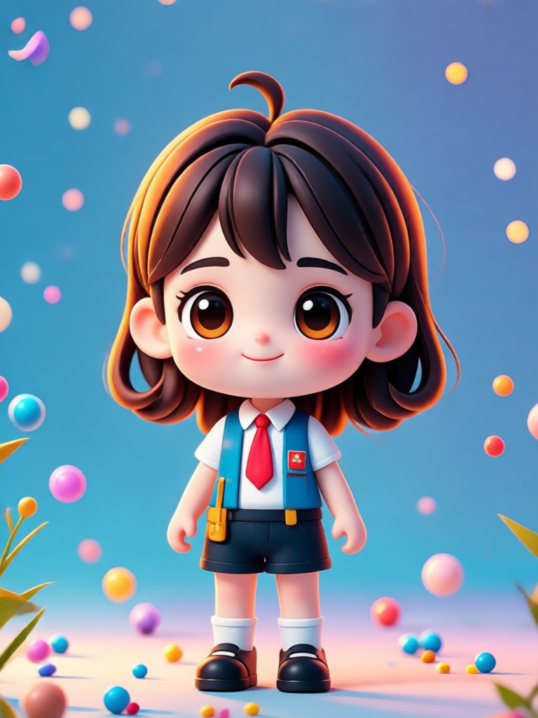 Detailreiches 3D-Chibi mit aufwändigem Kostüm