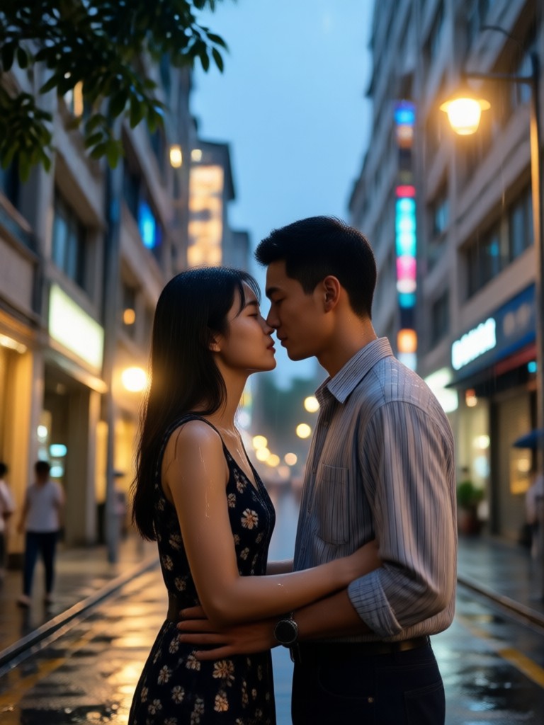 Dreamy fantasy monsoon romance with glowing effects AI video