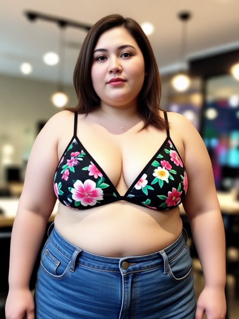 Female subject with realistic fat filter