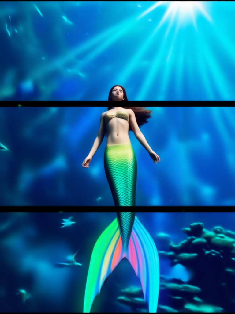 Sunset mermaid at ocean surface AI filter