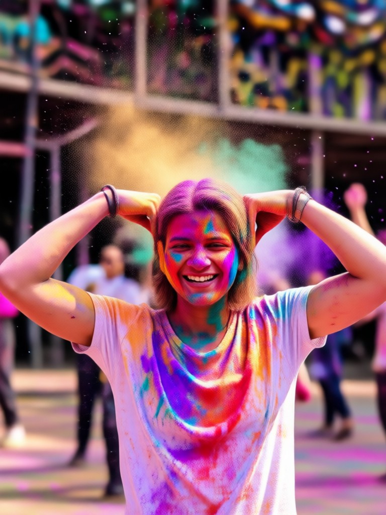 AI Holi editing with water balloon splash