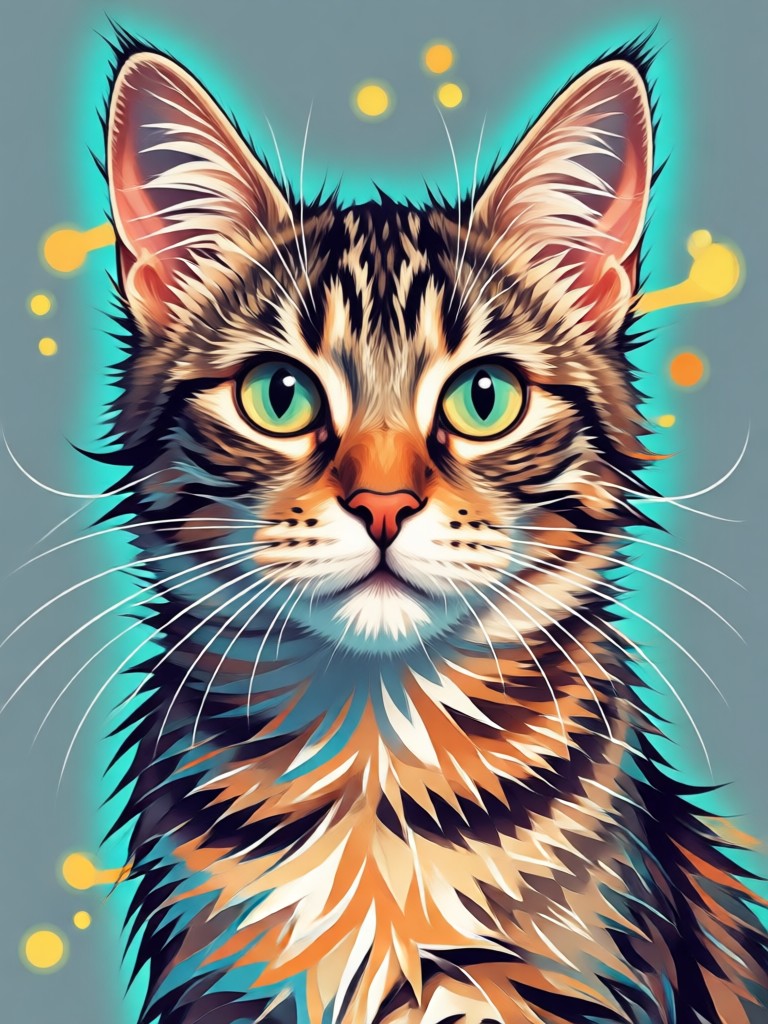 Watercolor style portrait of a sleepy cat