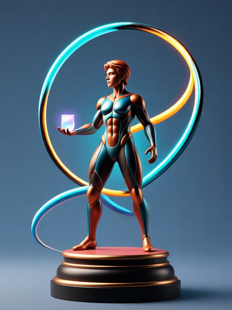 A stylized 3D humanoid figurine with geometric design