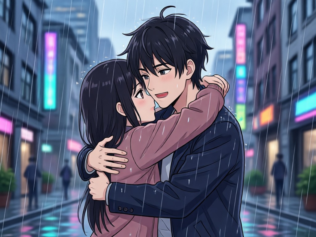 AI generating emotional anime hug animation