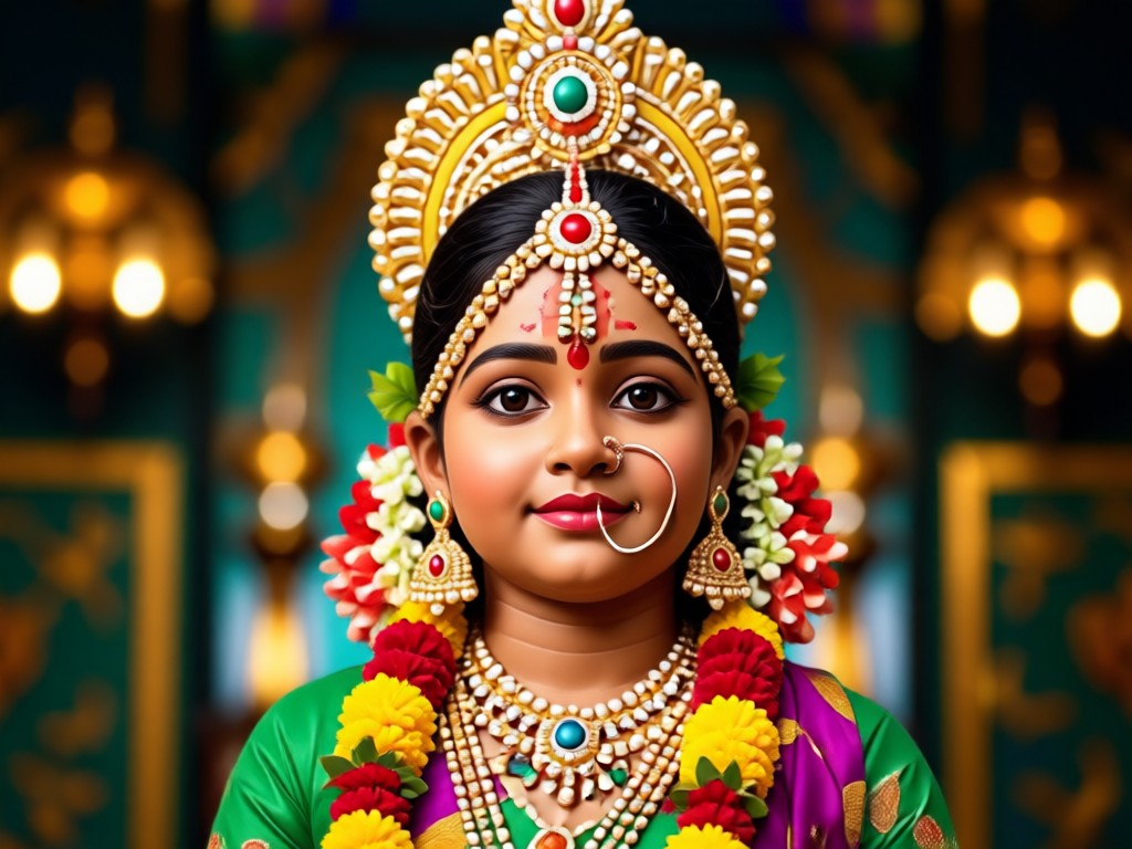 KI-generiertes Porträt in einer Lakshmi-Pooja-Kulisse