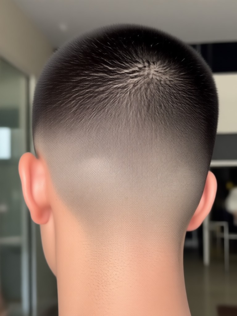 AI filter showing buzz cut on glasses wearer