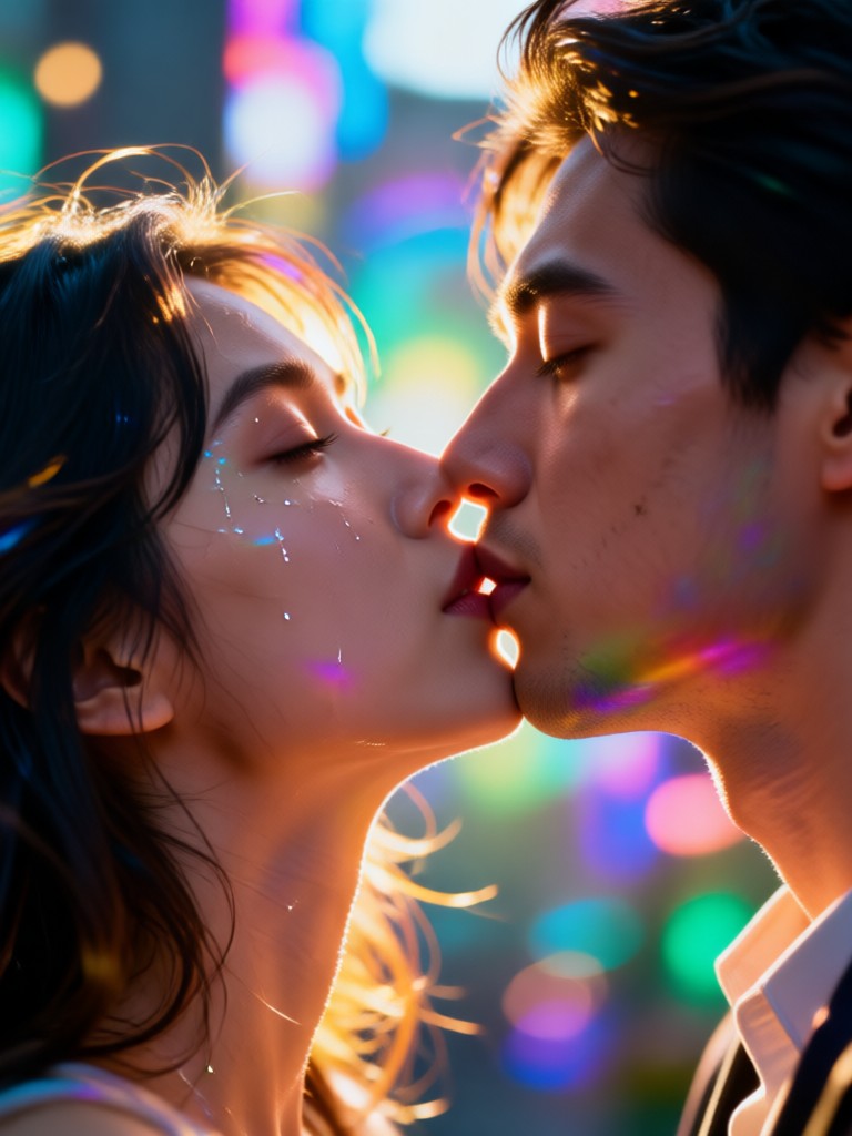 Vintage film styled romantic kiss