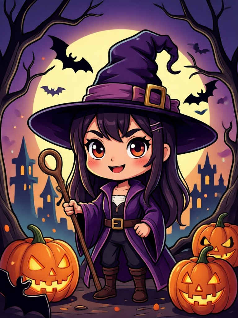 Cute witch with cat halloween avatar