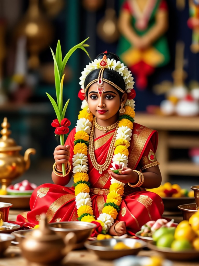 AI generated family portrait with pooja thali