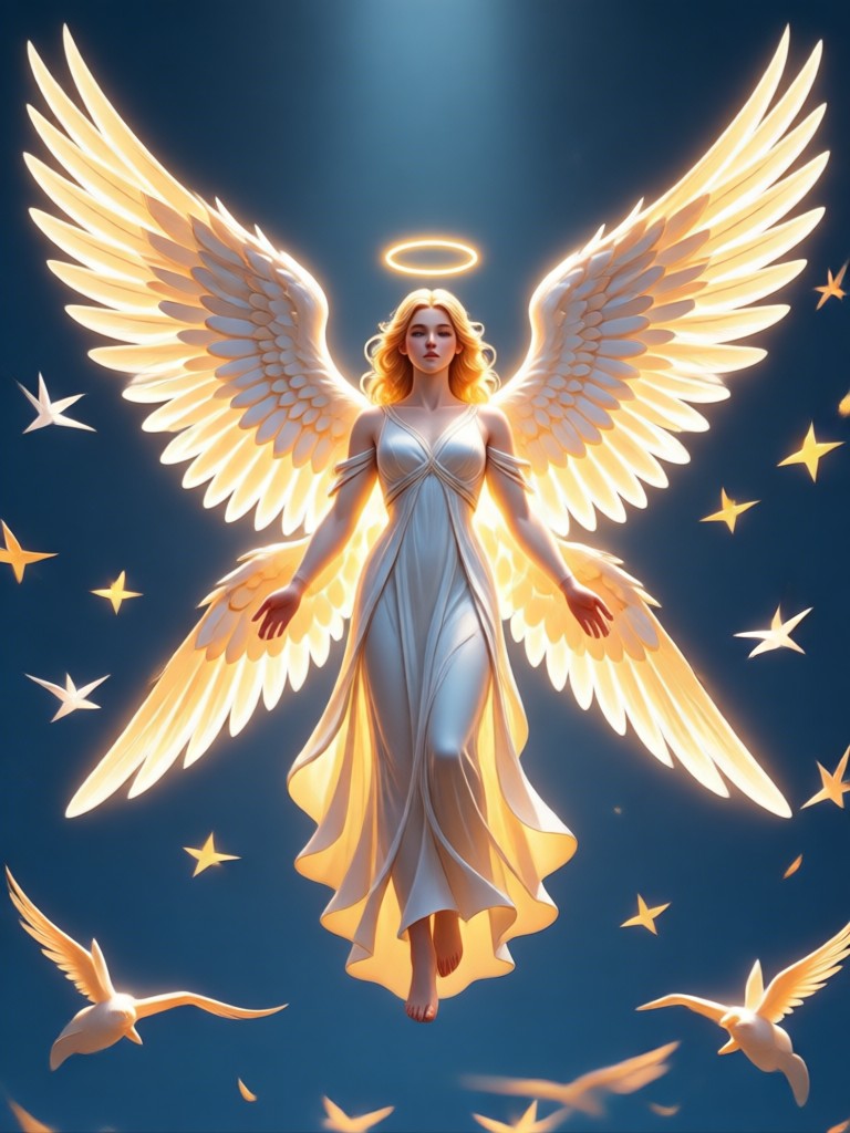Watercolor style angel in a garden