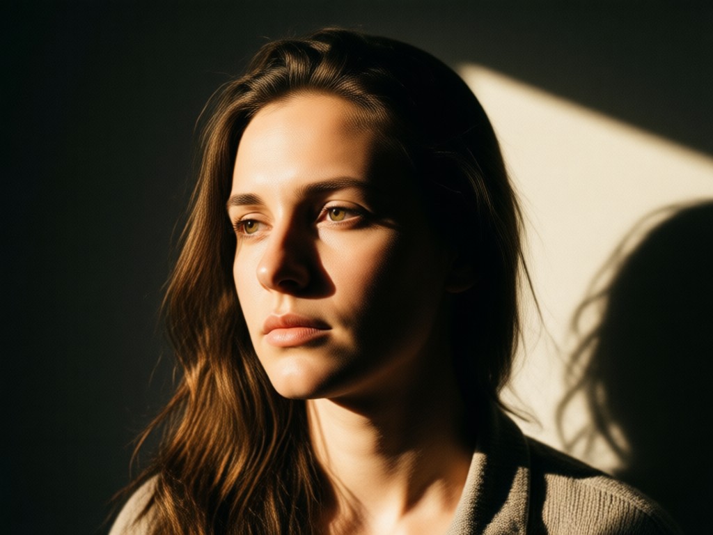 Comparison showing a flat photo next to an AI enhanced light and shadow portrait