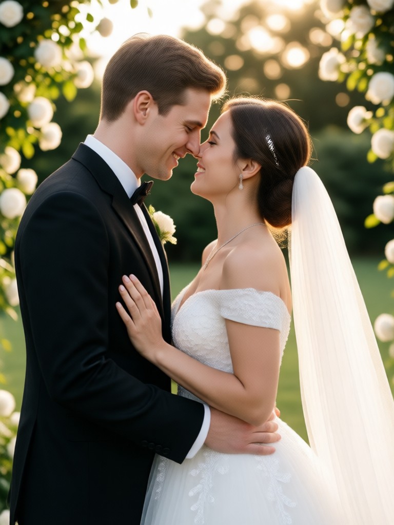 Smartphone showing AI wedding couple photo creation process