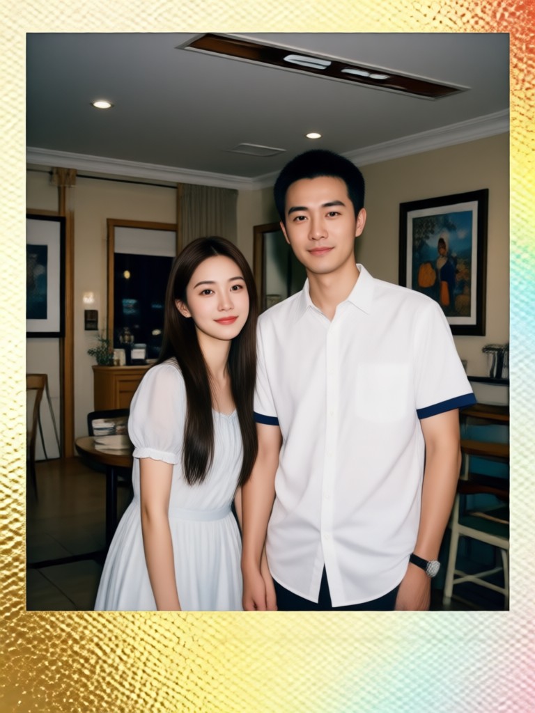 Black and white polaroid effect on a couple portrait