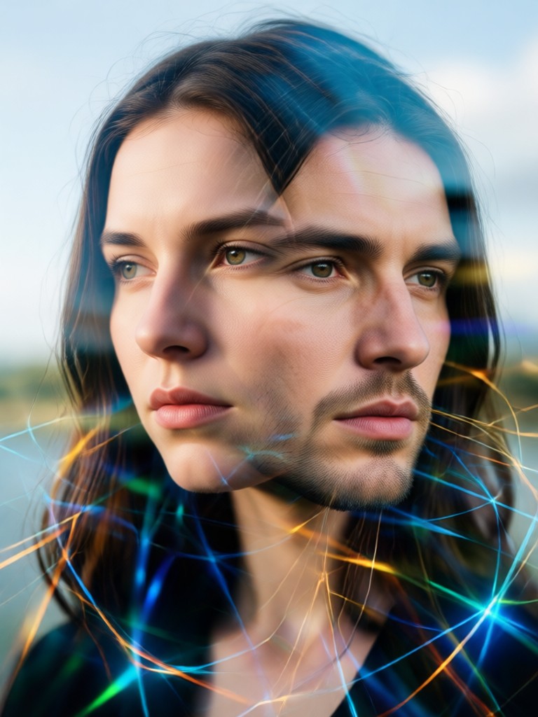 Nature themed double exposure with mountain overlay