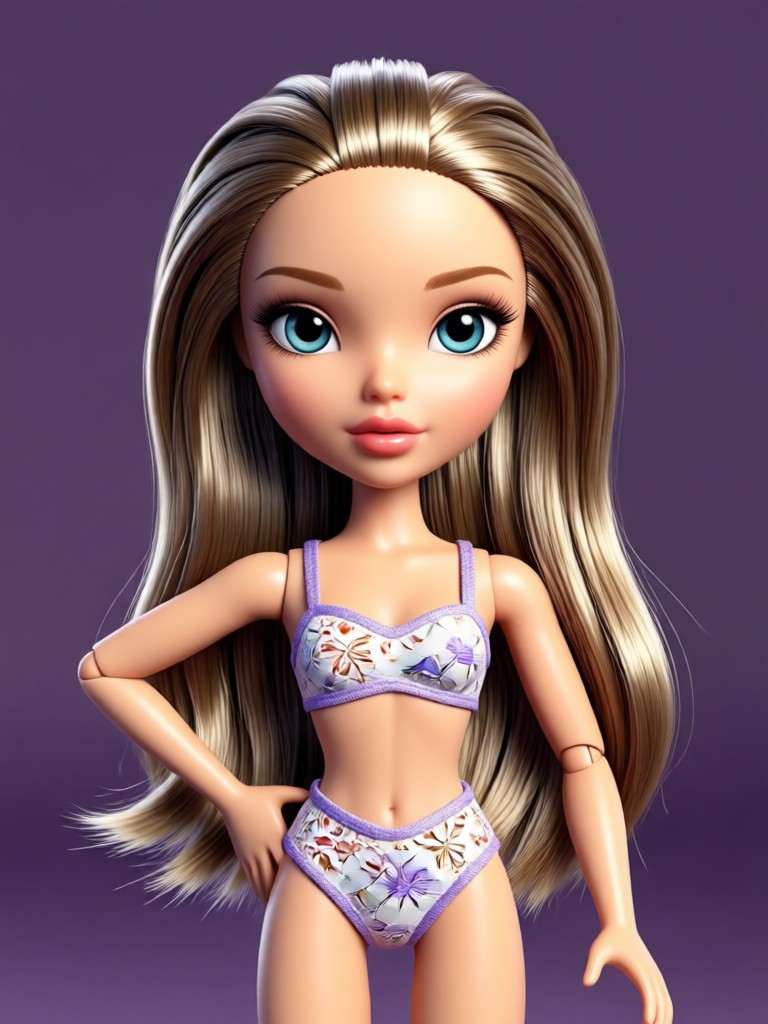 Primer plano de los detalles faciales de una muñeca Bratz generada por IA