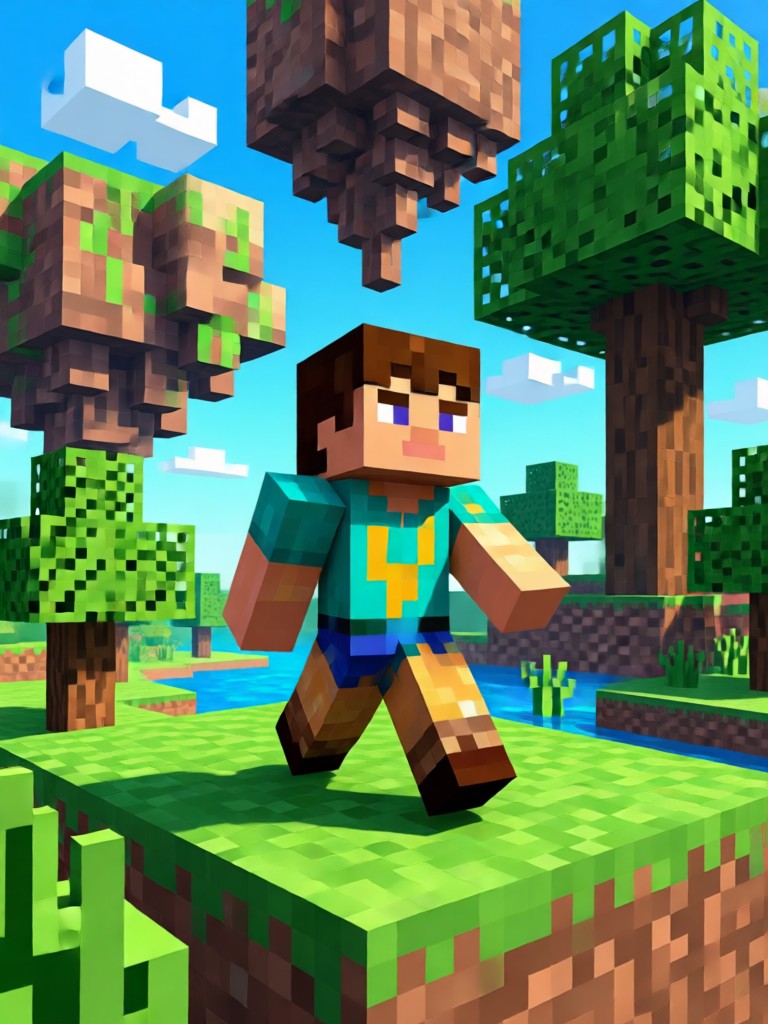 Minecraft village landscape at sunset AI art