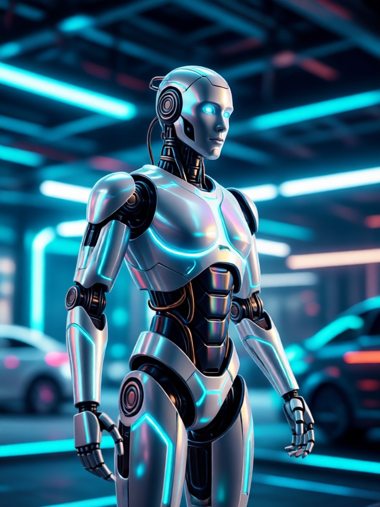 AI robot filter result cyberpunk street style with robot eye