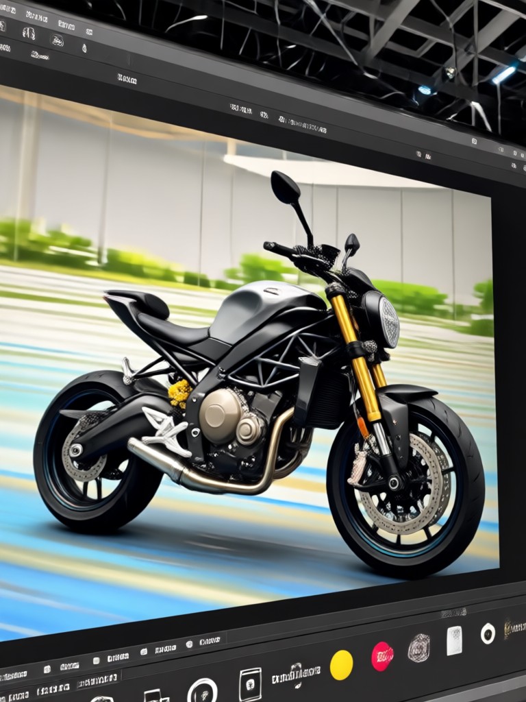 Moto personalizada gerada por IA em cidade futurista